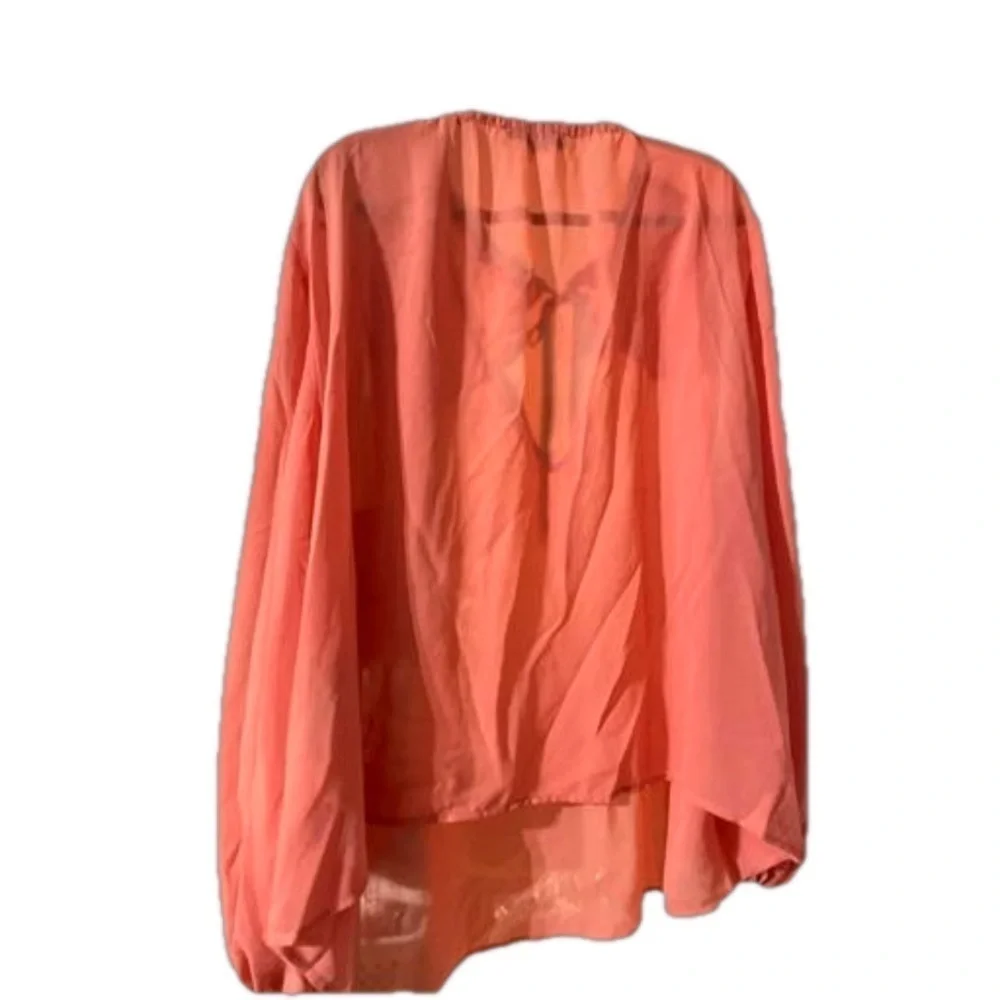 NWT Eloquii light peach  sheer lantern sleeves blouse  size 24 🧡OB red black - Picture 4 of 5